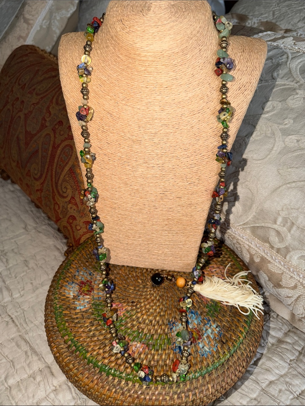 Multicolor semi precious Cookie Lee long Beaded  Necklace tiger eye citrine